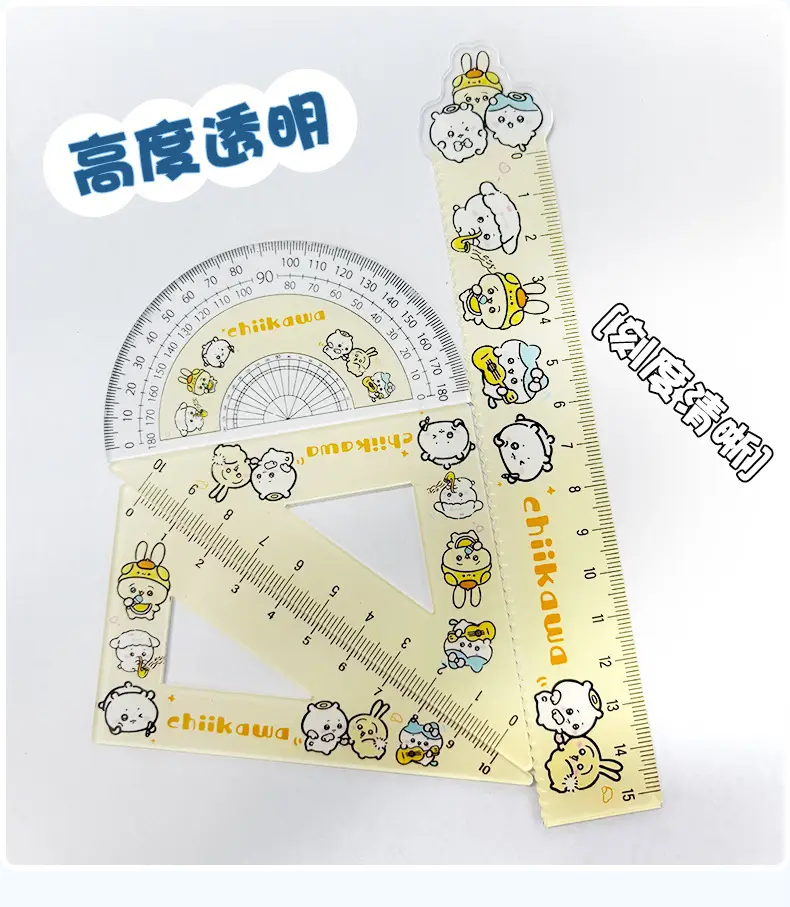 Factory Direct Sales Acrylic 15cm Ruler Four-Piece Set Cute Three Small Student Cartoon Learning Stationery Set — feature 6