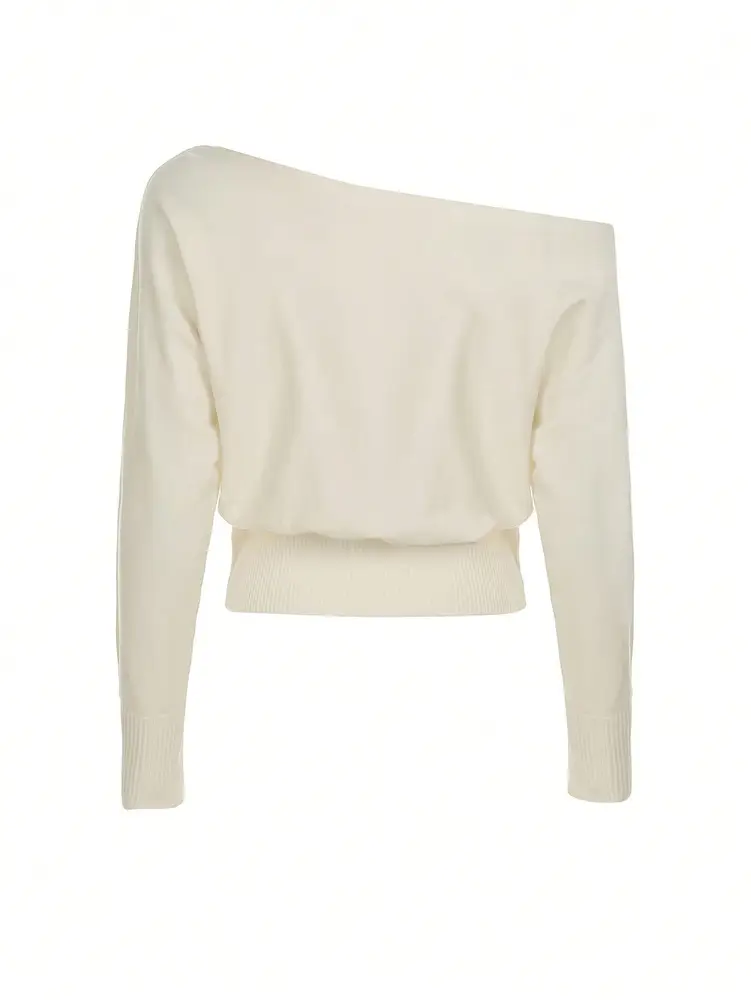 Independent Brand 2026 New Product European and American Cross-Border Fashion High-End Design Asymmetric Off-Shoulder Casual Women's Sweater