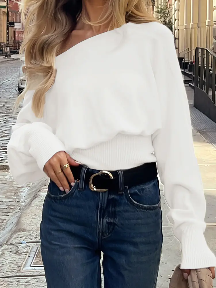 Independent Brand 2026 New Product European and American Cross-Border Fashion High-End Design Asymmetric Off-Shoulder Casual Women's Sweater — feature 13