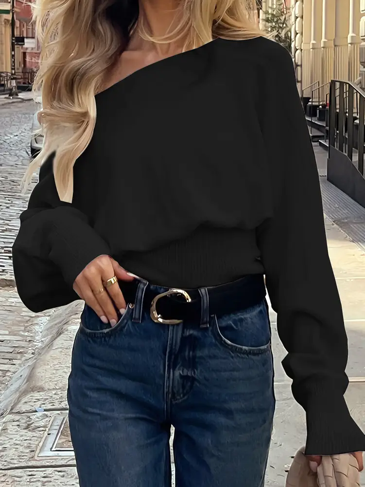 Independent Brand 2026 New Product European and American Cross-Border Fashion High-End Design Asymmetric Off-Shoulder Casual Women's Sweater — feature 21