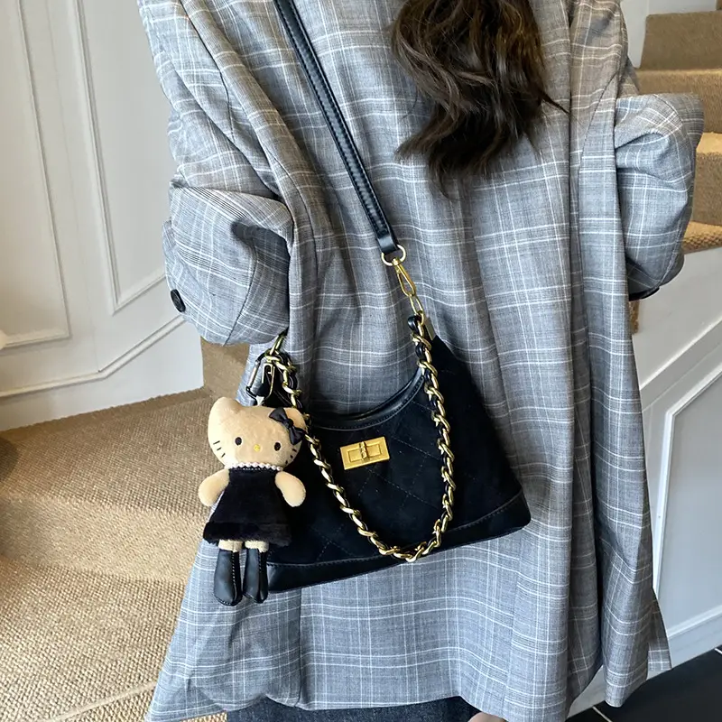 Maillard Crossbody Bag with Hello Kitty Chain Strap Brown