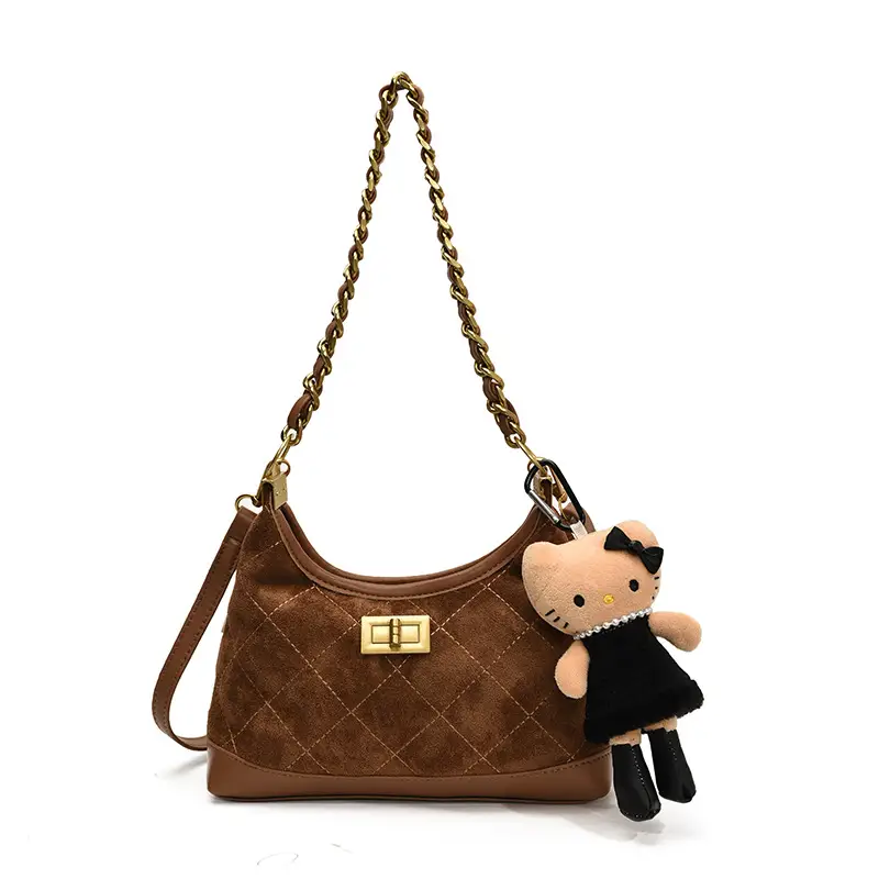 Maillard Crossbody Bag with Hello Kitty Chain Strap Brown