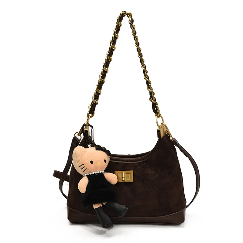 Maillard Crossbody Bag with Hello Kitty Chain Strap Brown