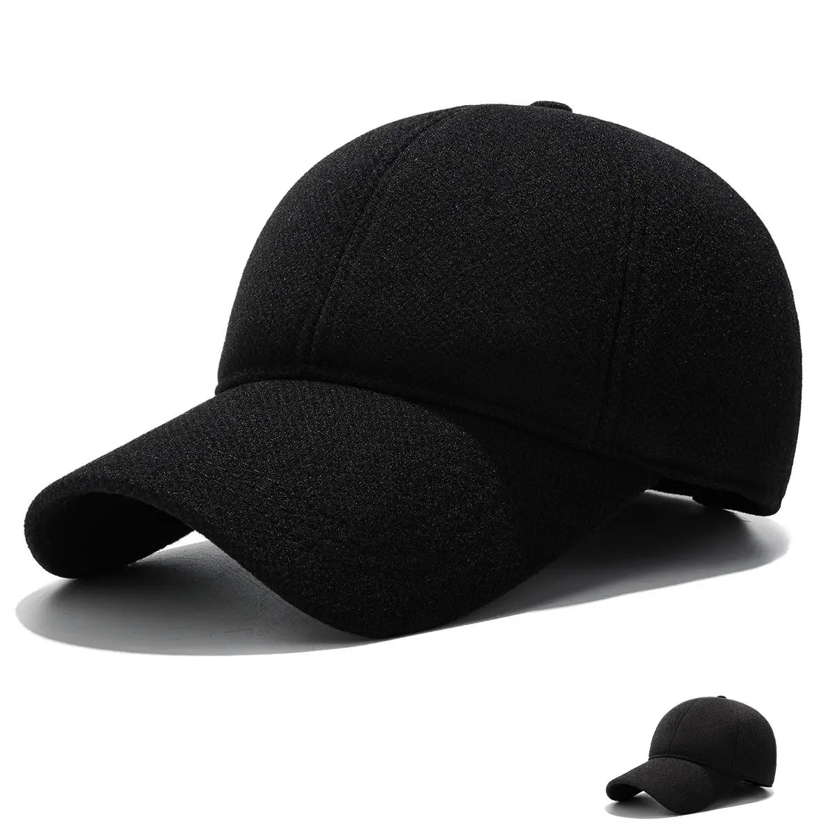 Men's Black Woolen Baseball Cap 18x18cm Cold Proof - Image 3