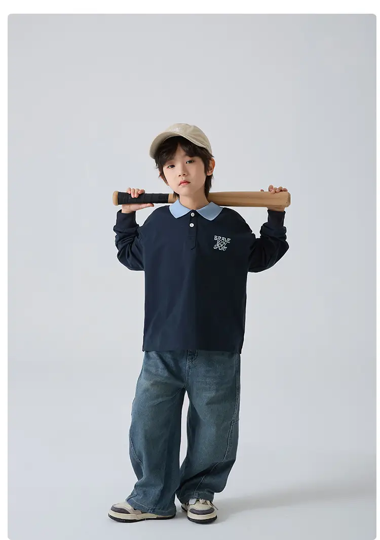 Kids Polo Shirt Grey Long Sleeve Spring Outfit — feature 10