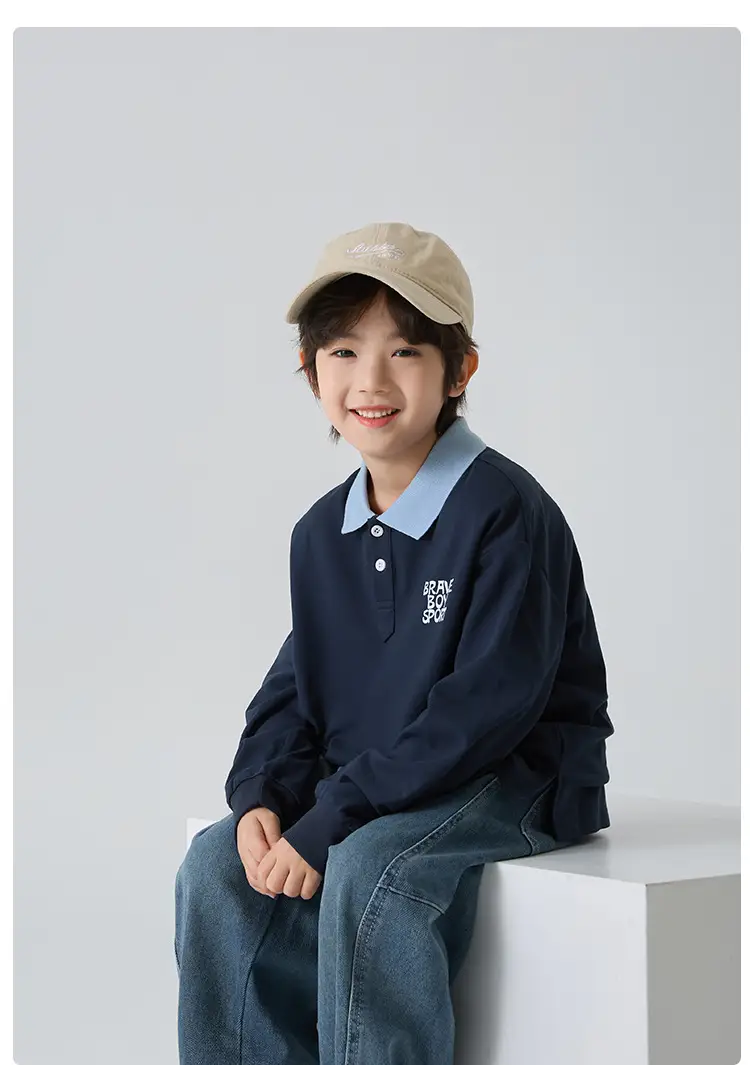 Kids Polo Shirt Grey Long Sleeve Spring Outfit — feature 11