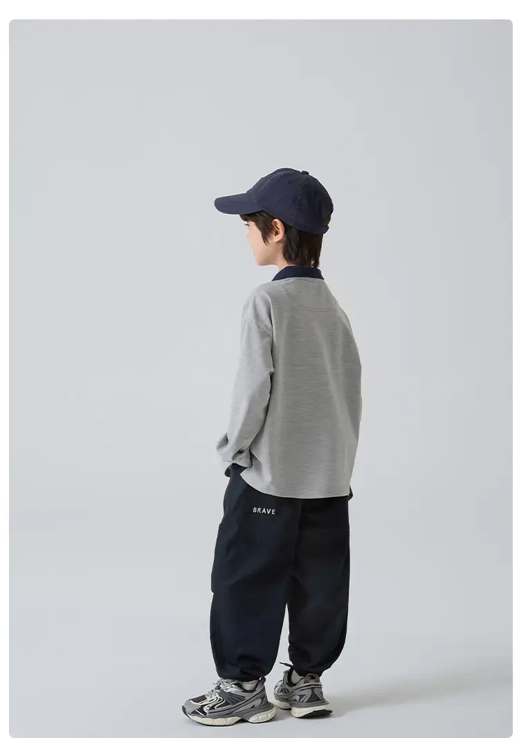 Kids Polo Shirt Grey Long Sleeve Spring Outfit — feature 14