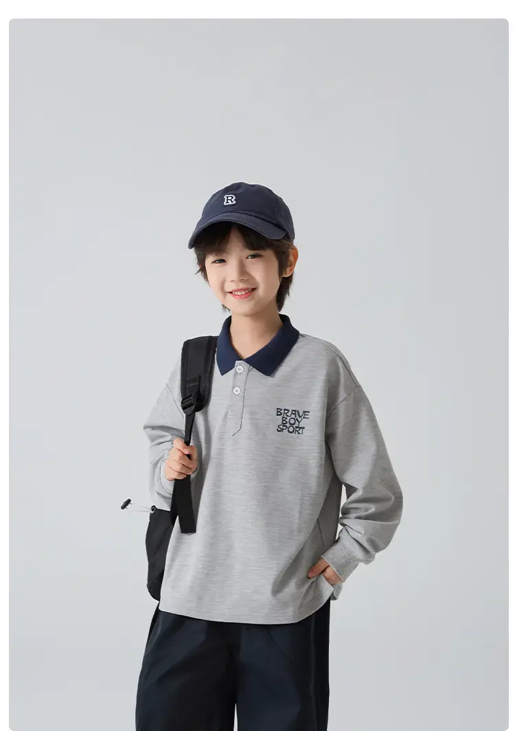 Kids Polo Shirt Grey Long Sleeve Spring Outfit — feature 15