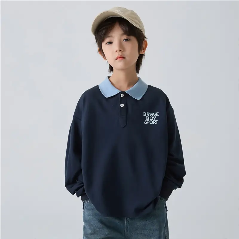 Kids Polo Shirt Grey Long Sleeve Spring Outfit