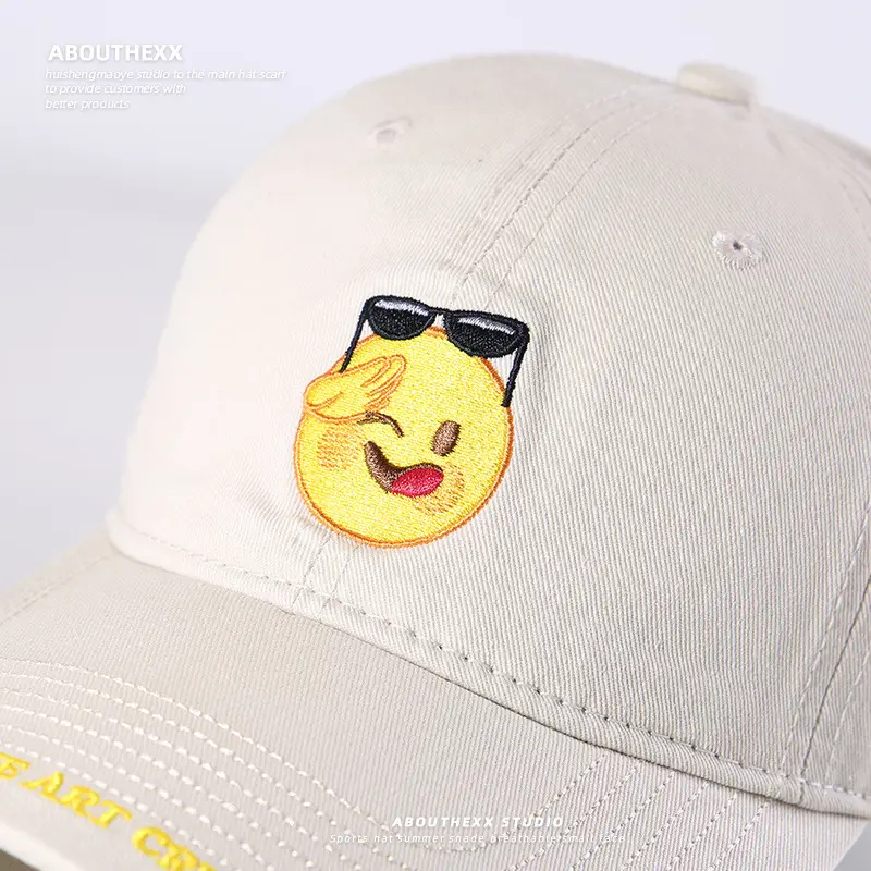 Cute Smiling Face Embroidered Blue Baseball Cap for Women Men
