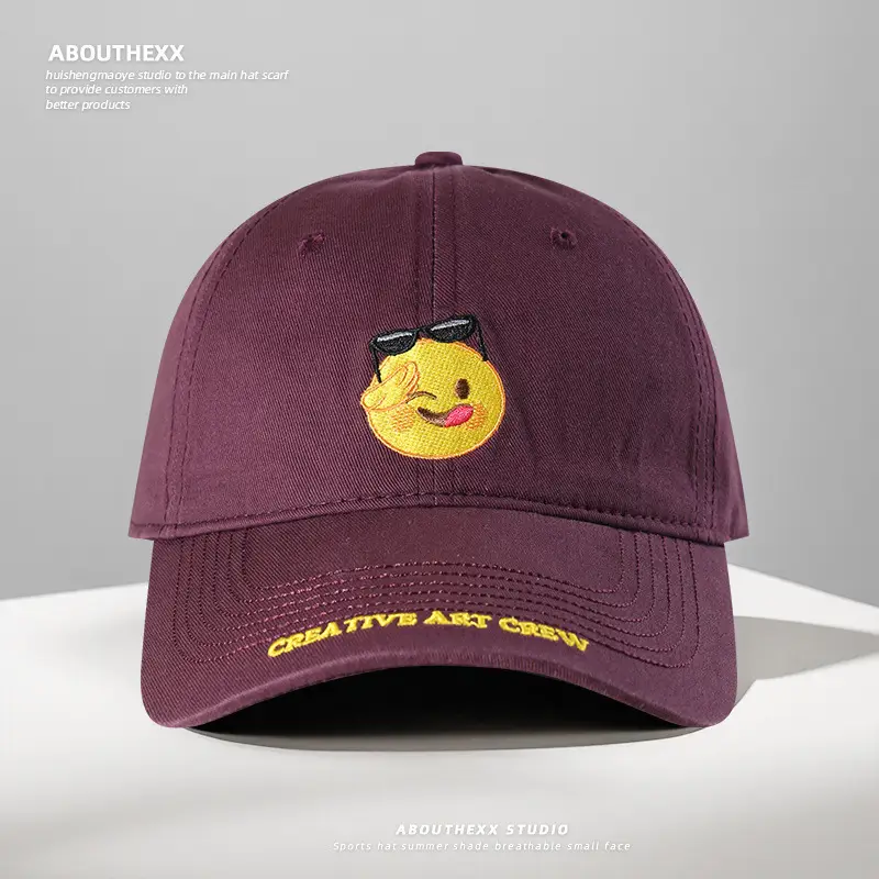 Cute Smiling Face Embroidered Blue Baseball Cap for Women Men