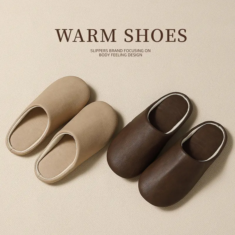 Pu Cotton Slippers for Women Winter New Japanese Style Soft Bottom Men's Indoor Home Silent Non-Slip Cotton Shoes for Women Wholesale - Image 4