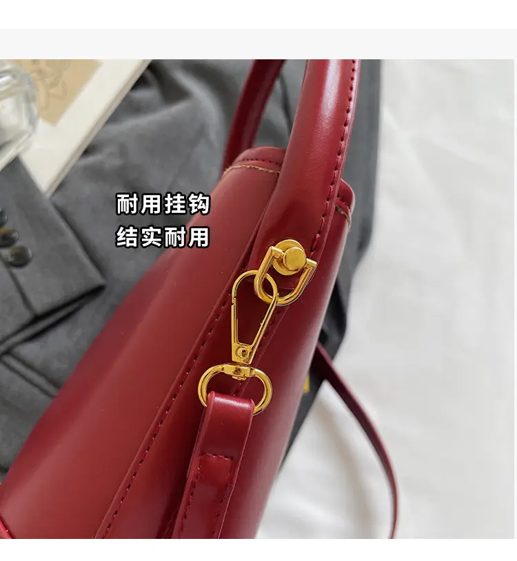 Women's Brown Leather Bucket Bag with Gold Plated Clasp — feature 5