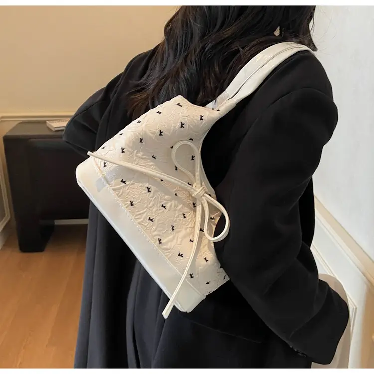 Women's White Bow Satchel Bag with Black Trim — feature 10