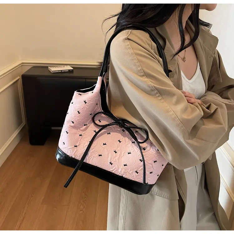 Women's White Bow Satchel Bag with Black Trim — feature 13
