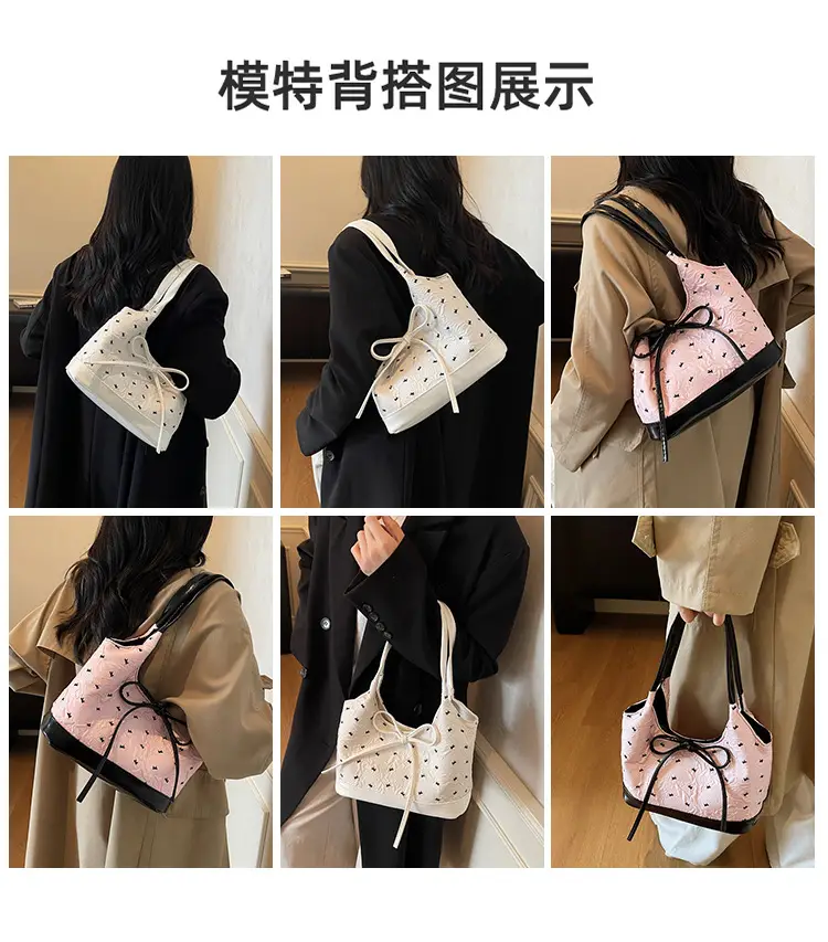 Women's White Bow Satchel Bag with Black Trim — feature 4