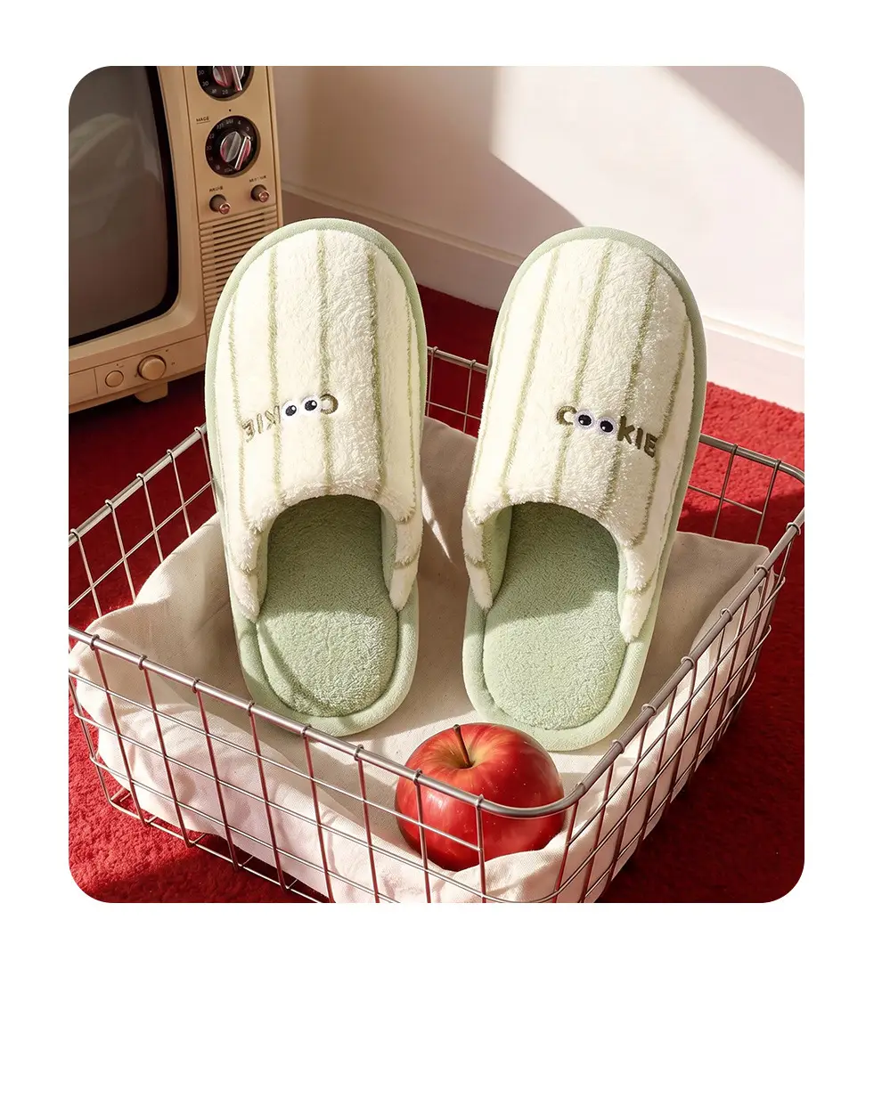 Home Cotton Slippers for Women Winter Striped Plush Warm Men's Winter Indoor Household Furry Slippers Men's Winter Wholesale — feature 10