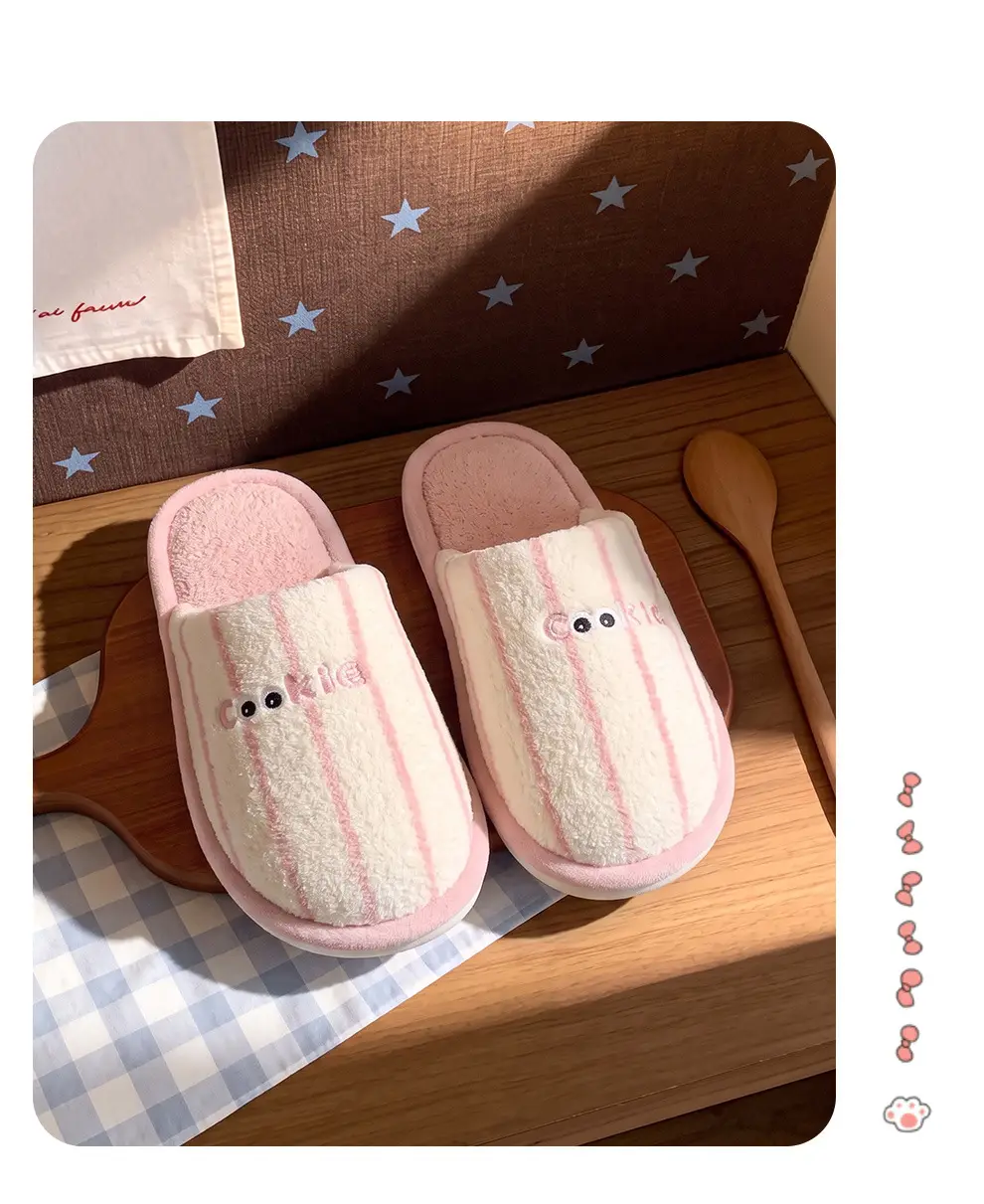 Home Cotton Slippers for Women Winter Striped Plush Warm Men's Winter Indoor Household Furry Slippers Men's Winter Wholesale — feature 13