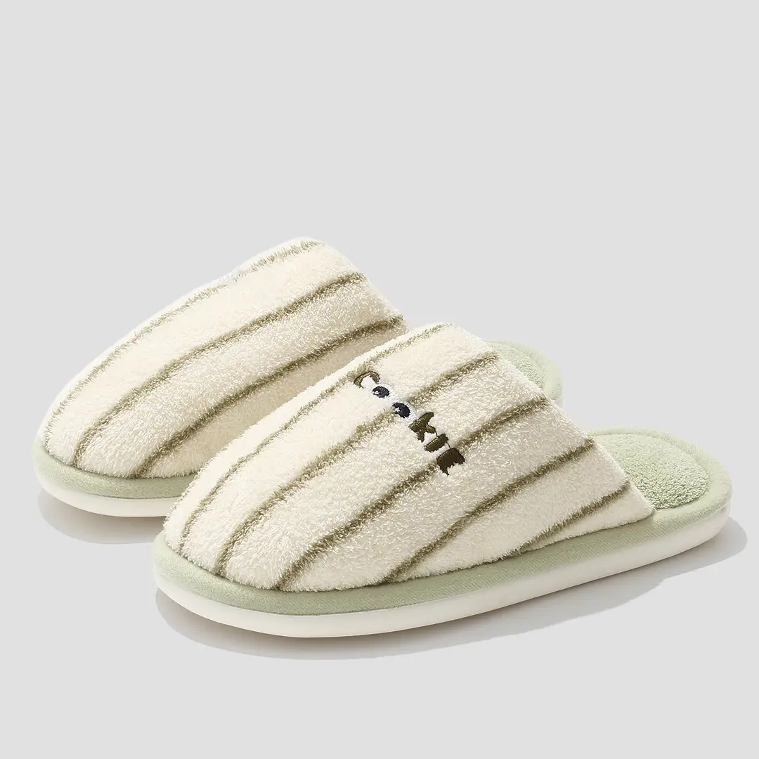 Home Cotton Slippers for Women Winter Striped Plush Warm Men's Winter Indoor Household Furry Slippers Men's Winter Wholesale - Image 2