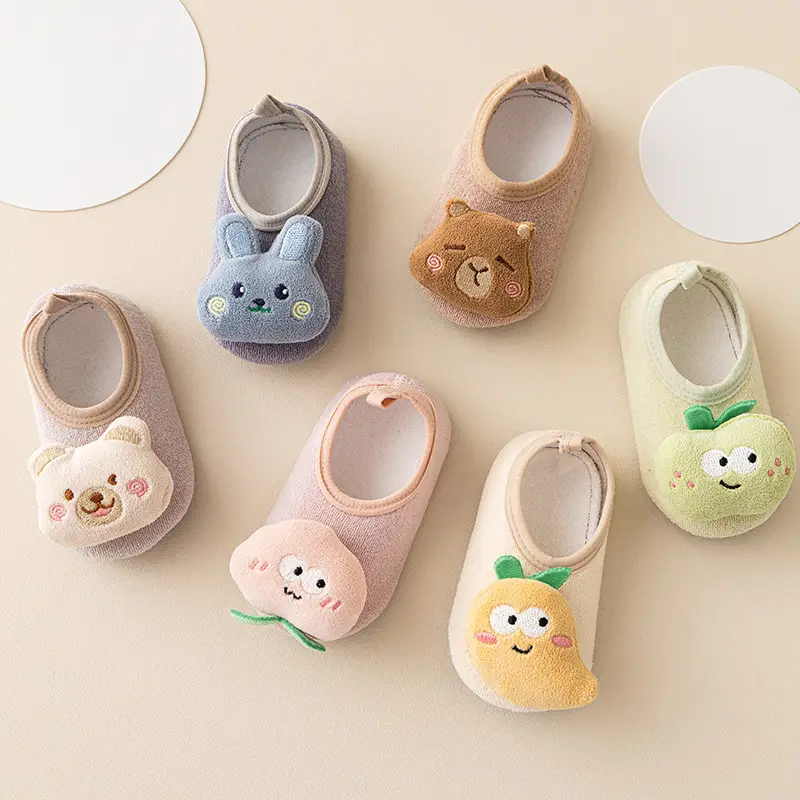 Autumn Winter Fleece Baby Floor Socks Non-Slip Cartoon Design