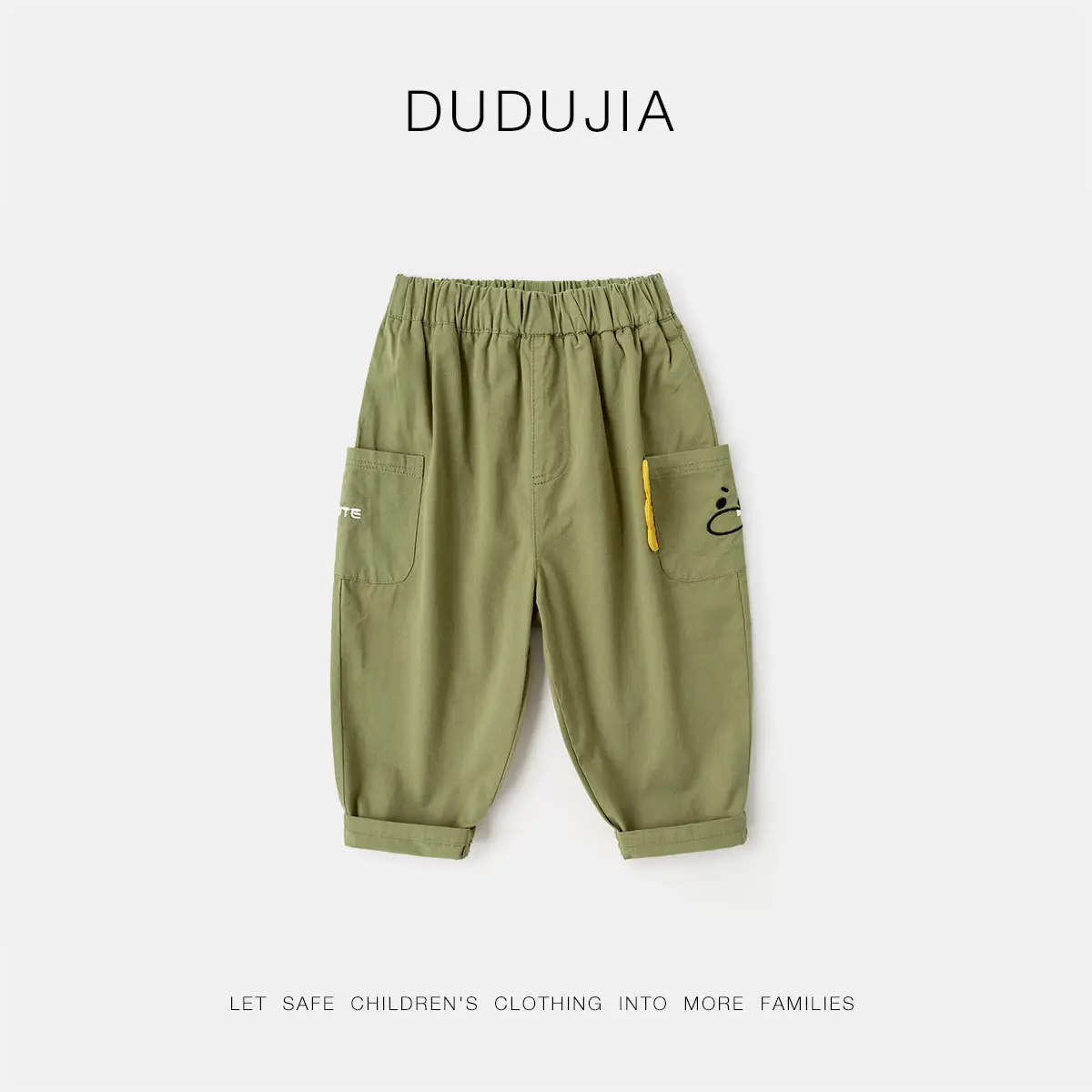 Dudu Kids Cotton Pants Olive Green Spring Outfit - Image 5