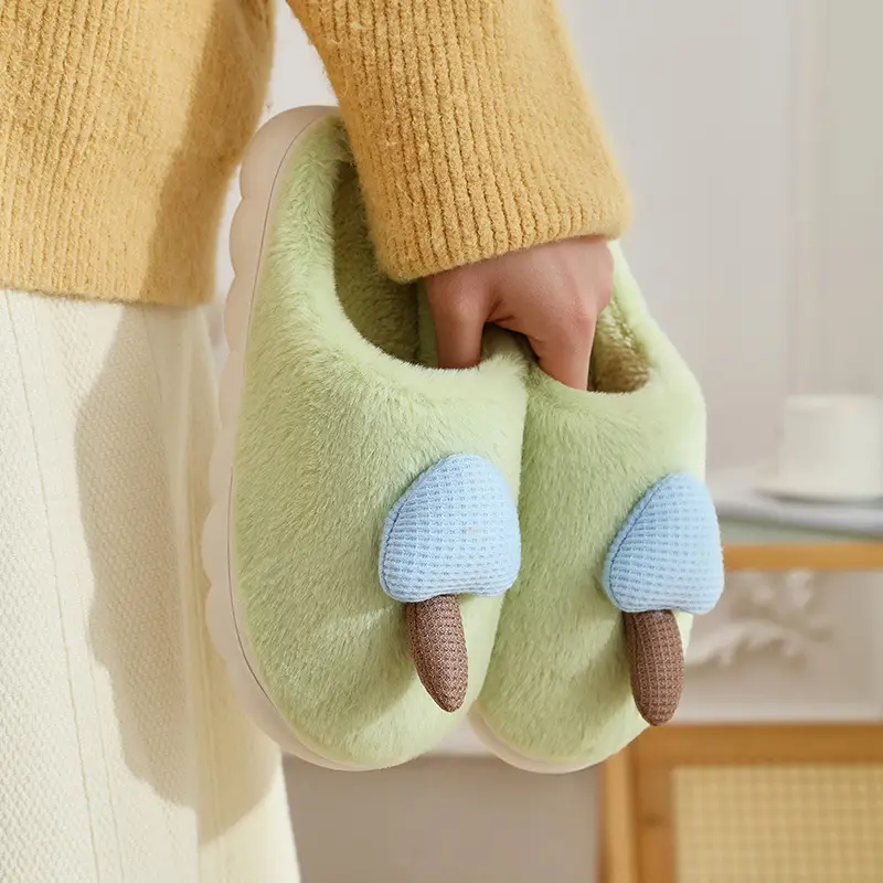 Frosted Velvet Cotton Slippers for Women at Home, Non-Slip, Warm and Comfortable Cotton Slippers for Couples, Plush Frosted Cotton Slippers for Men