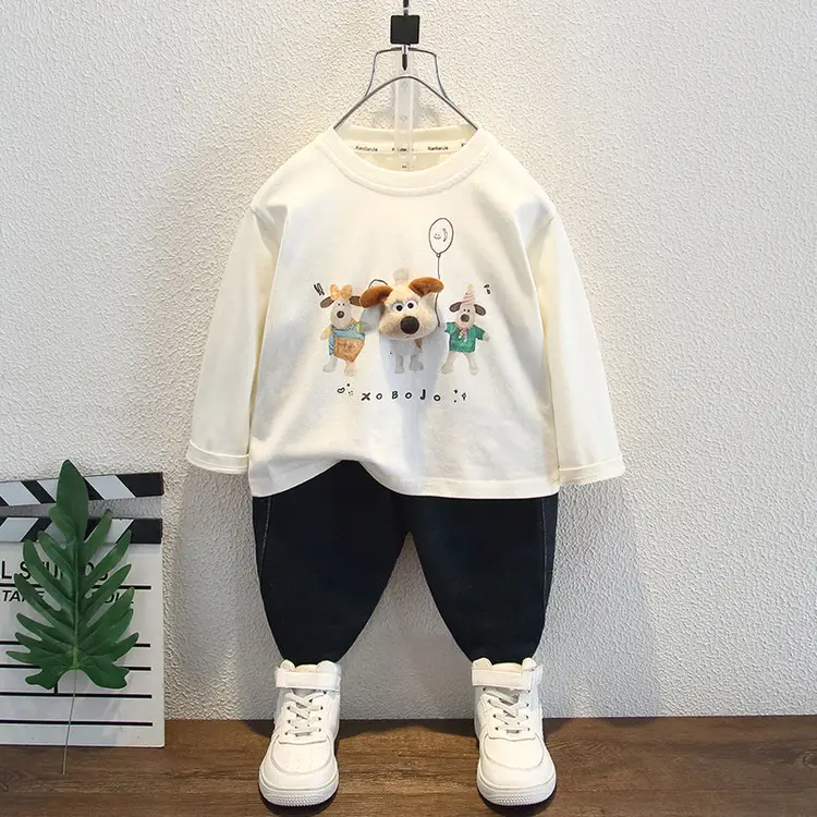 Boys Long Sleeve T-Shirt with Cartoon Dog Print