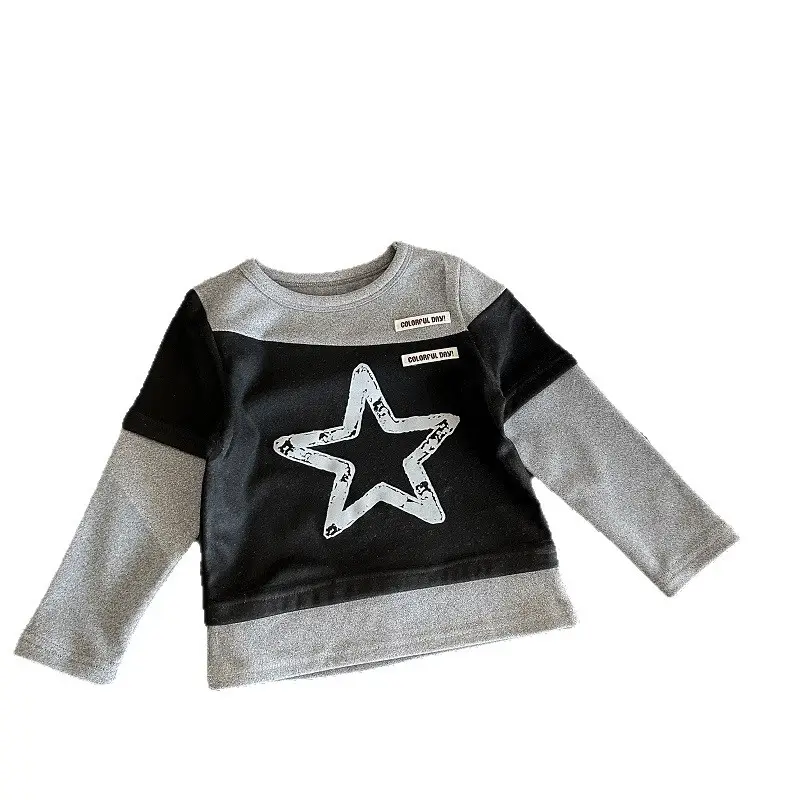 Long Sleeve Baby T-Shirt Black Gray Star Print - Image 4