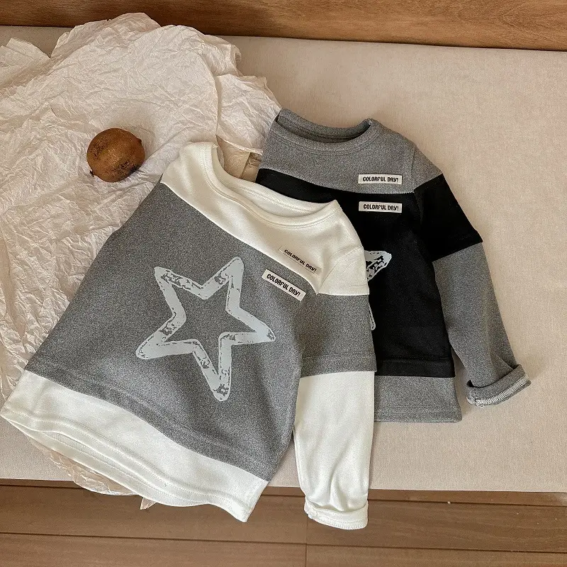 Long Sleeve Baby T-Shirt Black Gray Star Print — feature 10