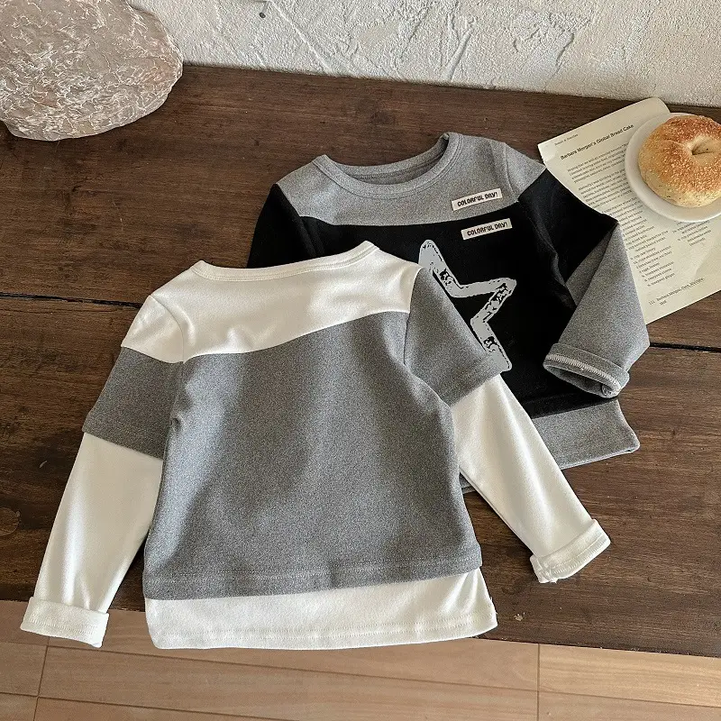 Long Sleeve Baby T-Shirt Black Gray Star Print — feature 5