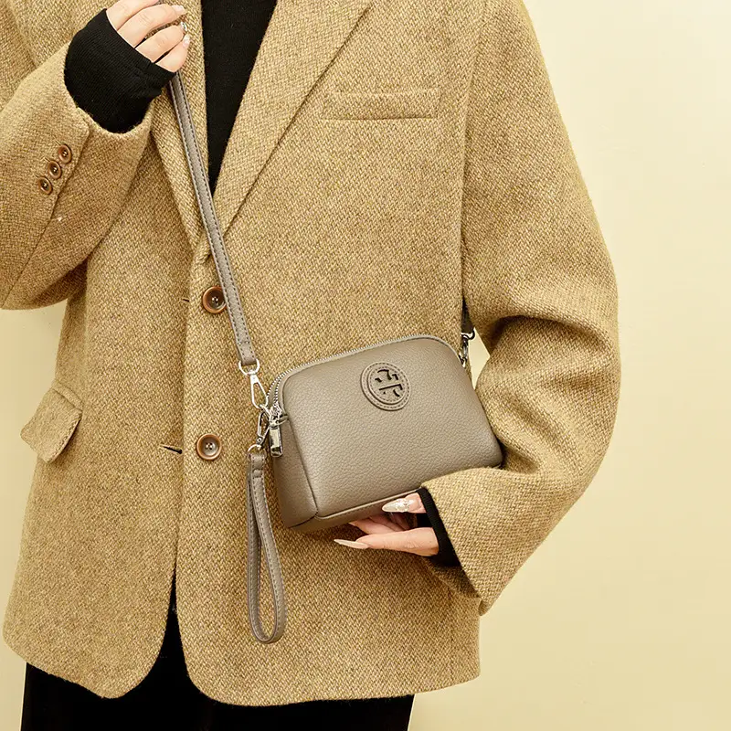 Black PU Leather Crossbody Bag with Logo Print - Image 6