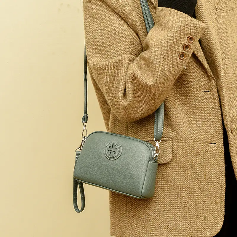 Black PU Leather Crossbody Bag with Logo Print - Image 8