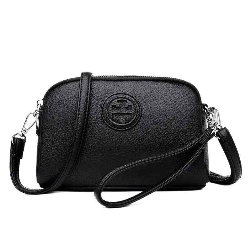 Black PU Leather Crossbody Bag with Logo Print - Image 9