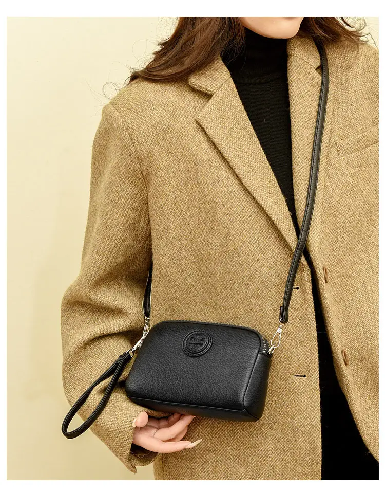 Black PU Leather Crossbody Bag with Logo Print — feature 5