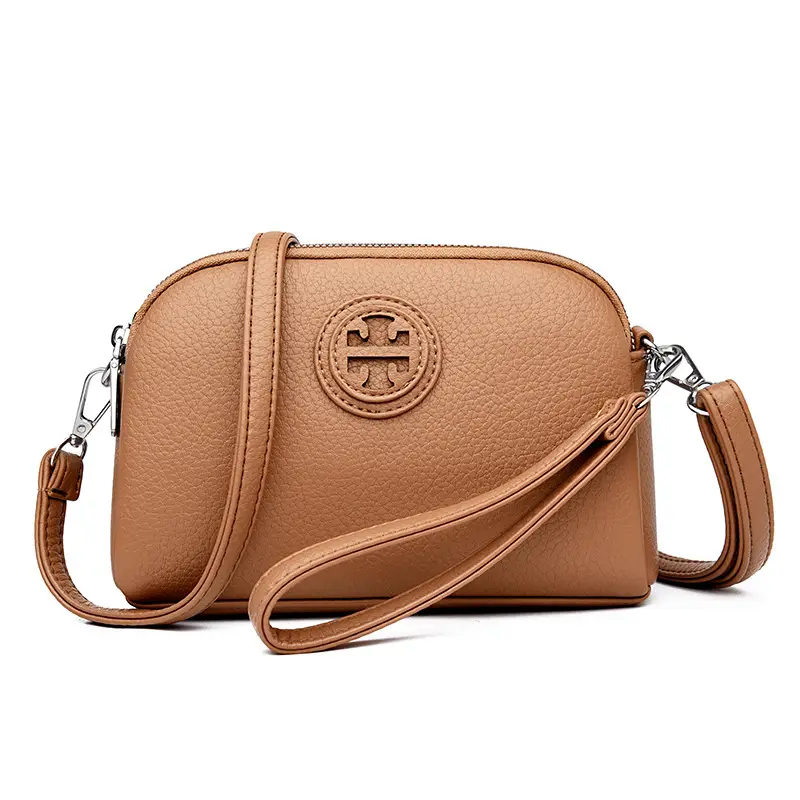 Black PU Leather Crossbody Bag with Logo Print - Image 2