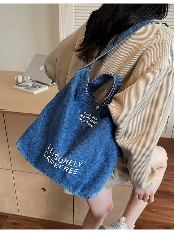 Denim Crossbody Bag Large Capacity Female Student Portable Tote - Image 5