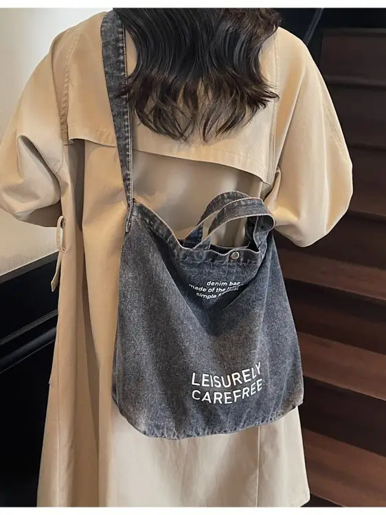 Denim Crossbody Bag Large Capacity Female Student Portable Tote - Image 6