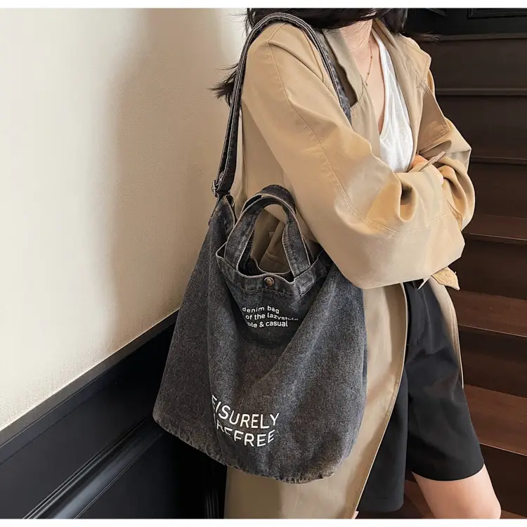 Denim Crossbody Bag Large Capacity Female Student Portable Tote — feature 18
