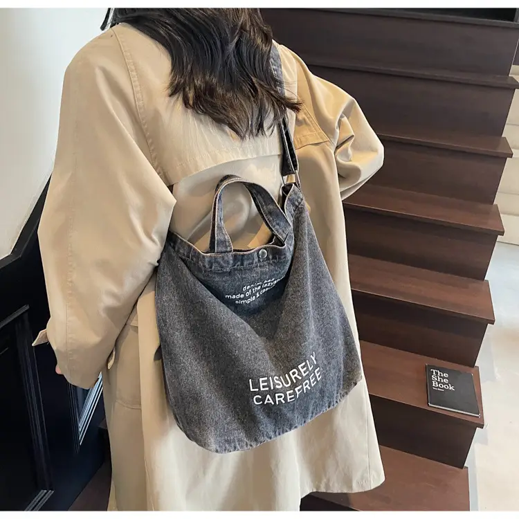 Denim Crossbody Bag Large Capacity Female Student Portable Tote — feature 19