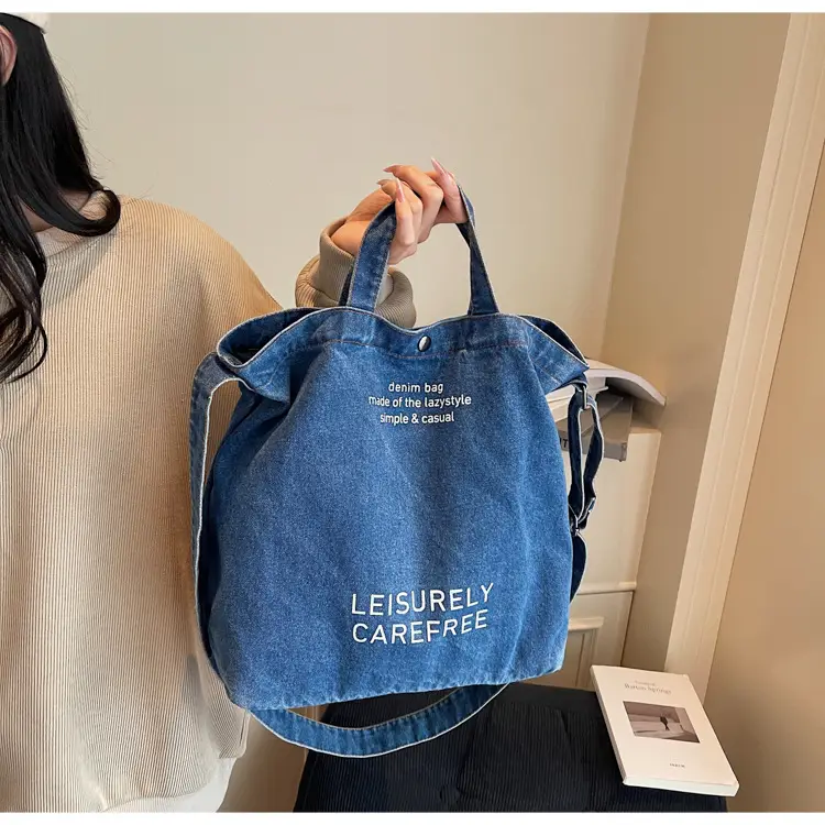 Denim Crossbody Bag Large Capacity Female Student Portable Tote — feature 21
