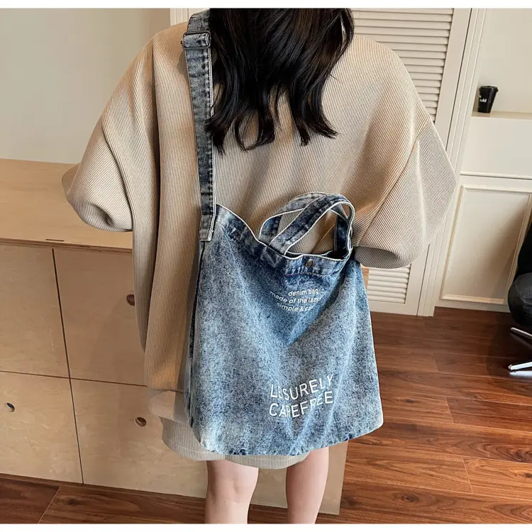 Denim Crossbody Bag Large Capacity Female Student Portable Tote — feature 27