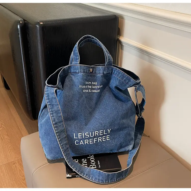 Denim Crossbody Bag Large Capacity Female Student Portable Tote - Image 3