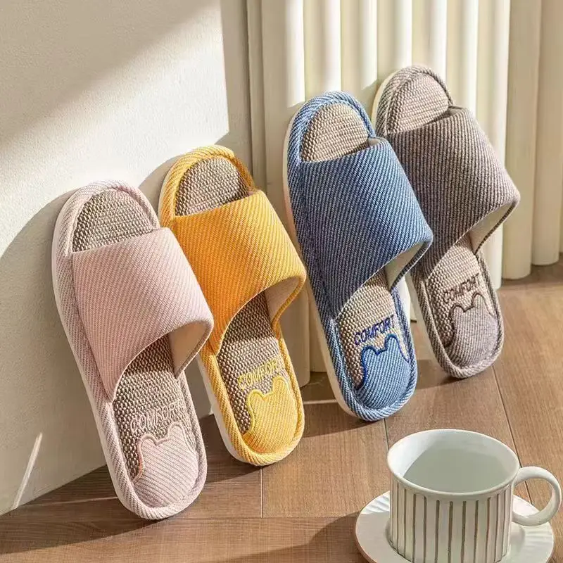 Summer Indoor Home Household Non-Slip Soft Bottom Home Four-Season Cotton and Linen Slippers for Men Spring & Fall Linen Slippers for Women