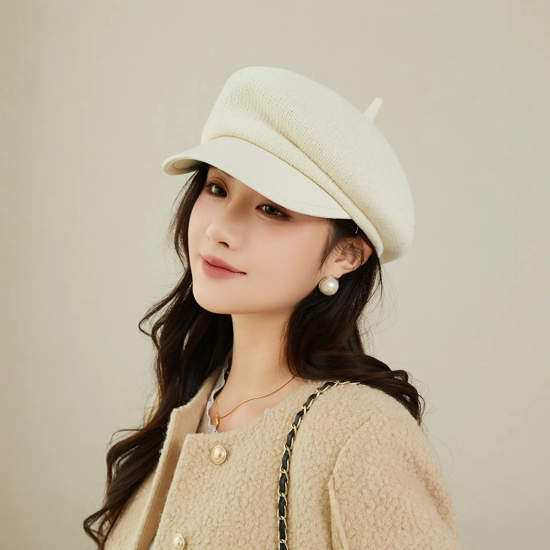 Women Korean Style Chenille Beret with Duckbill Cap