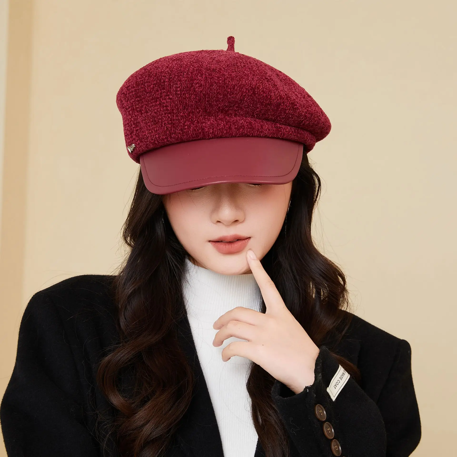 Women Korean Style Chenille Beret with Duckbill Cap