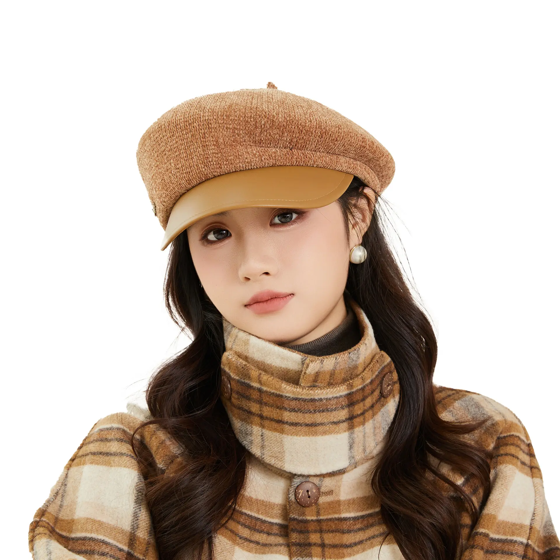 Women Korean Style Chenille Beret with Duckbill Cap