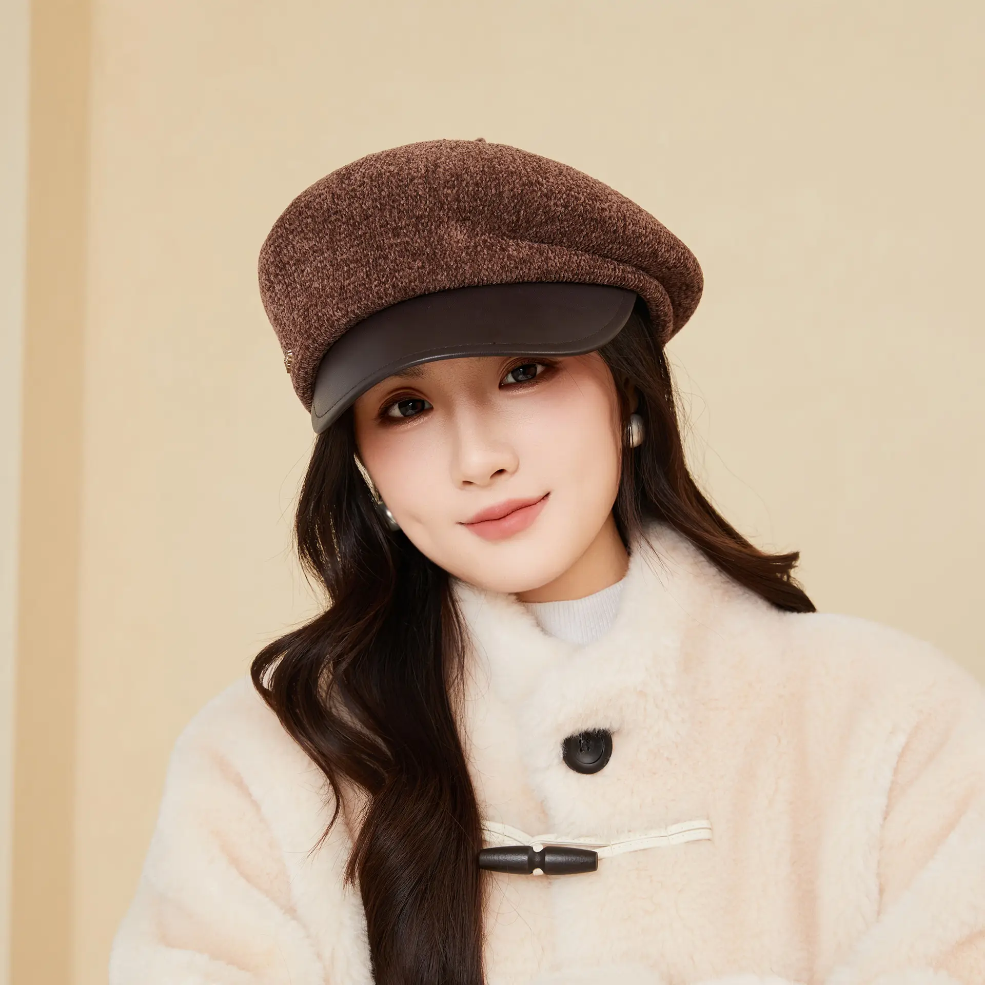 Women Korean Style Chenille Beret with Duckbill Cap