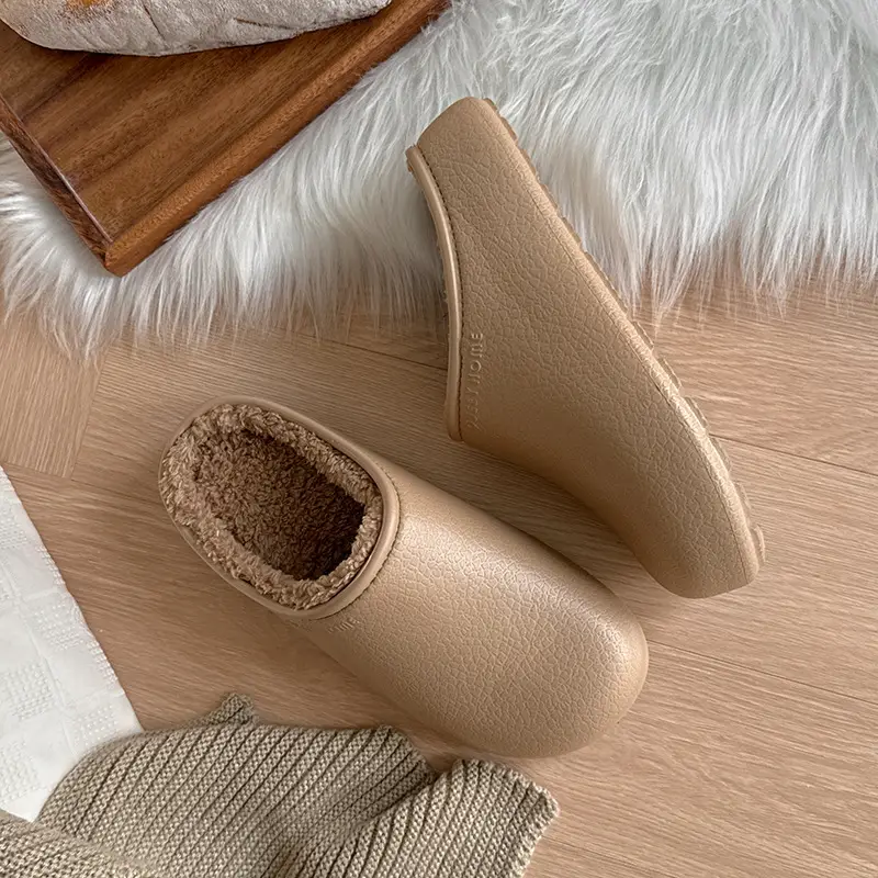 Waterproof Cotton Slippers for Women in Winter, Thick-Soled, Can Be Worn Outside, Fleece-Lined, Warm, Home Antibacterial, Fashionable Couple Birkenstock Cotton Slippers for Men - Image 3