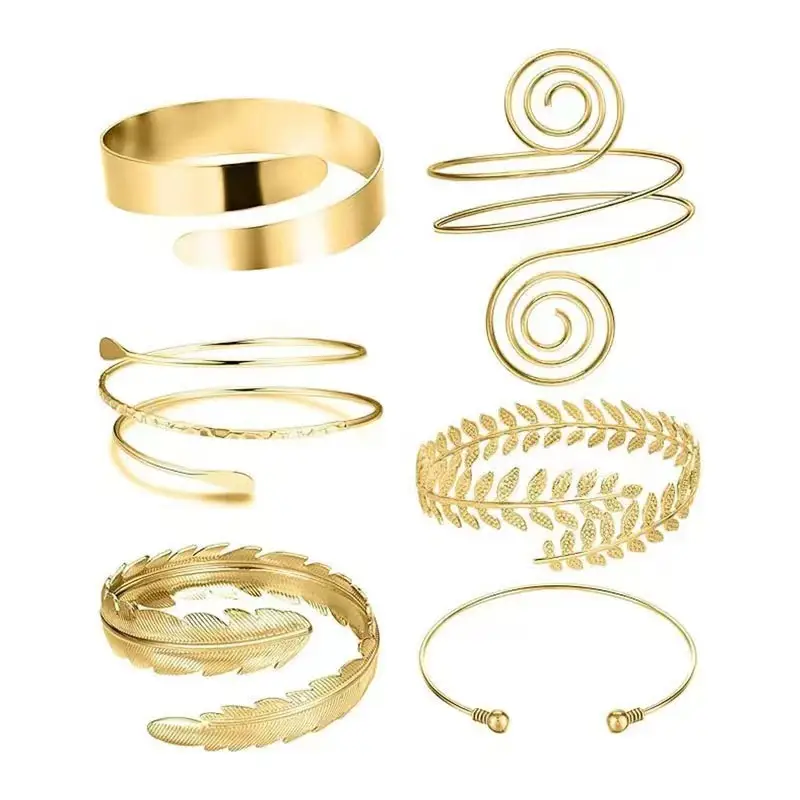 Amazon's Best-Selling Geometric Metal Arm Bracelet Six-Piece Set with Open Design, Personalized Exaggerated Leaf Bracelet Set, Direct Sales from the Manufacturer — feature 3