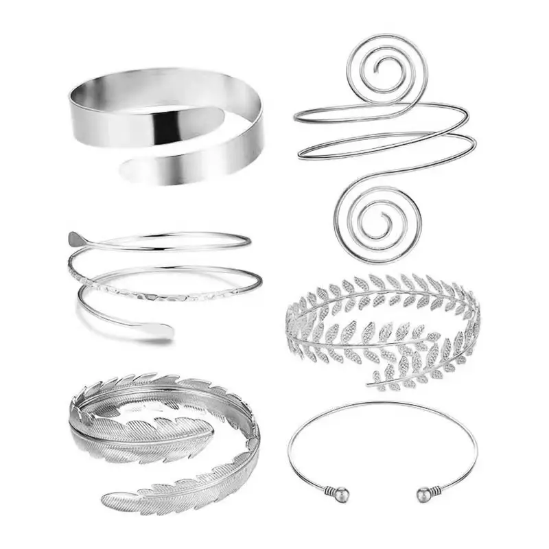 Amazon's Best-Selling Geometric Metal Arm Bracelet Six-Piece Set with Open Design, Personalized Exaggerated Leaf Bracelet Set, Direct Sales from the Manufacturer — feature 4